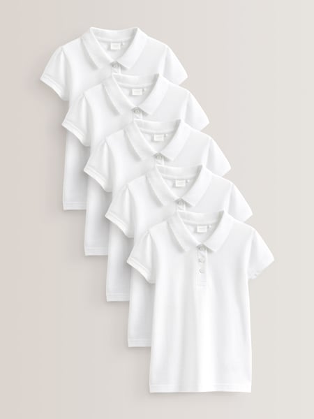 White Regular Fit 100% Cotton Short Sleeve Polo Shirts 5 Pack (3-16yrs) (236383) | € 24 - € 38
