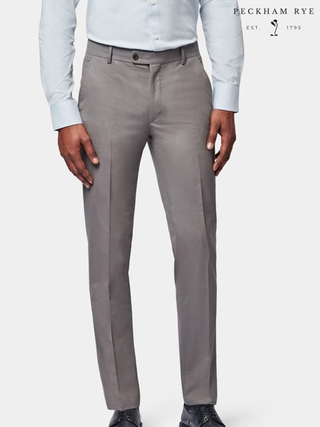 Peckham Rye Grey Regular Fit Classic Plain Front Cotton/Linen Blend Trousers (250861) | € 140