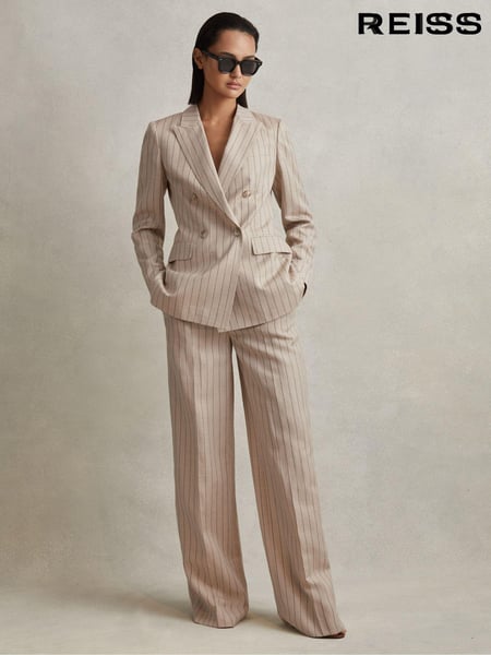 Reiss Neutral Odette Wool Blend Striped Wide Leg Trousers (256910) | € 262