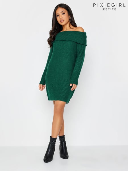 PixieGirl Petite Green Bardot Tunic Jumper Dress (258967) | € 58