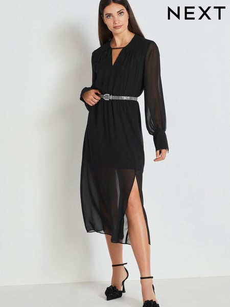Black Long Sleeve Dress With Diamanté Belt (260909) | € 26