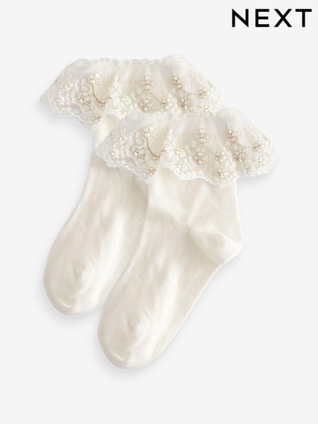 Cream 2 Pack Cotton Rich Flower Girl Ruffle Ankle Socks (263581) | € 9 - € 10