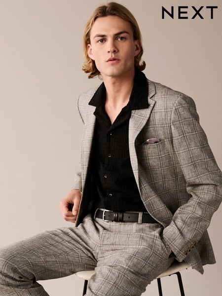 Neutral Tailored Fit Linen Blend Check Suit Jacket (265910) | € 29