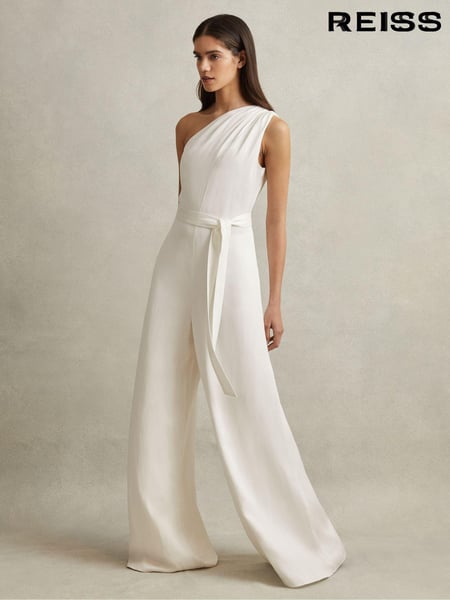 Reiss Ivory Luana One-Shoulder Belted Jumpsuit (269223) | € 621