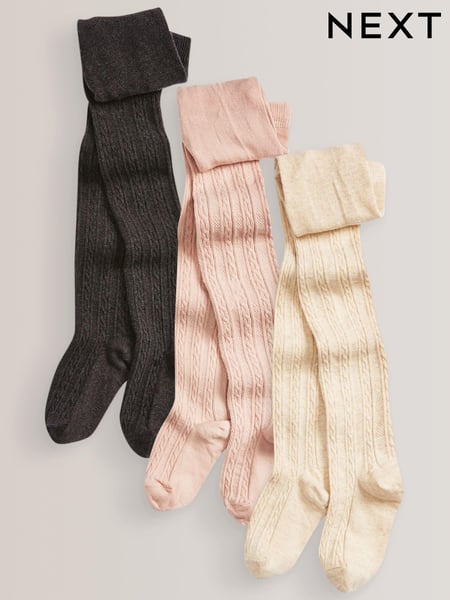 Charcoal Grey/Pink/Cream 3 Pack Cotton Rich Cable Tights (275337) | € 21 - € 30