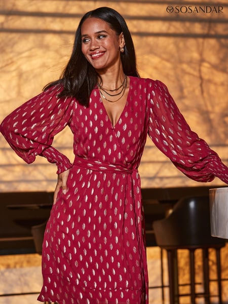 Sosandar Pink Metallic Spot Print Belted Wrap Dress (276740) | € 117