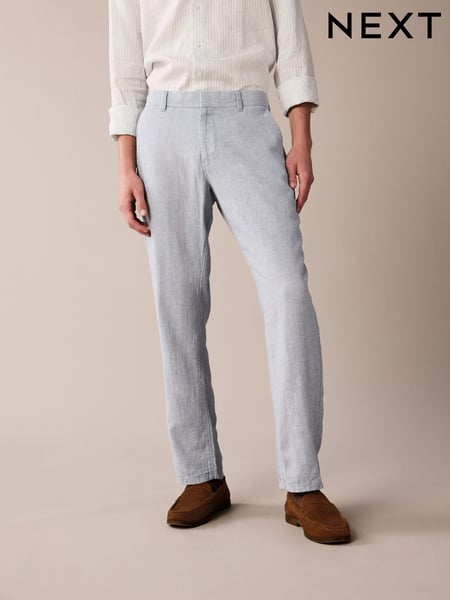 Light Blue Textured Linen Blend Trousers (279604) | € 8