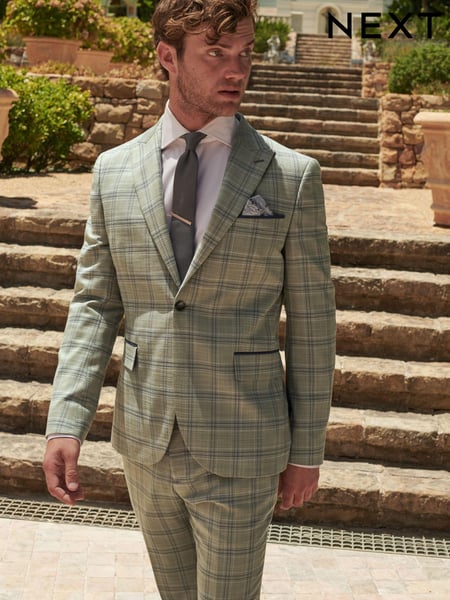Green Skinny Fit Trimmed Check Suit (282486) | € 29