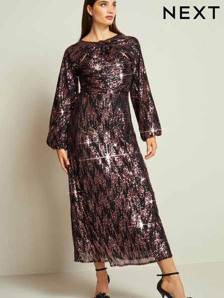 Black/Pink Long Sleeve Twist Sequin Midi Dress (286120) | € 22