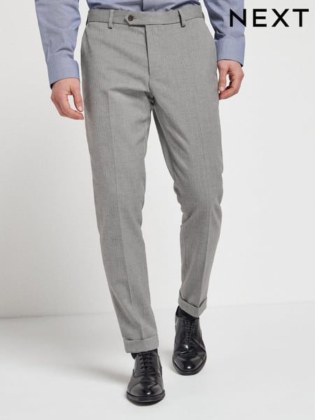 Grey Slim Fit Slim Fit Trimmed Herringbone Suit: Trousers (287472) | € 13