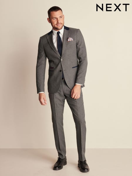 Grey Slim Fit Trimmed Texture Suit Jacket (289388) | € 25