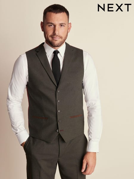 Green Regular Fit Herringbone Suit Waistcoat (290277) | € 67