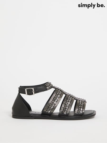 Simply Be Wide Fit Beaded Embellished Black Flat Sandals (290794) | € 11