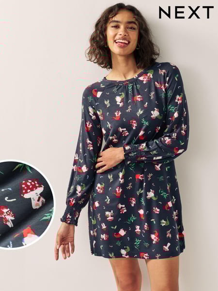 Navy Graphic Long Sleeve Novelty Christmas Swing Dress (294630) | € 7