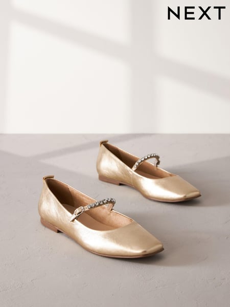 Gold Jewel Signature Leather Mary Jane Flat Shoes (301012) | € 14