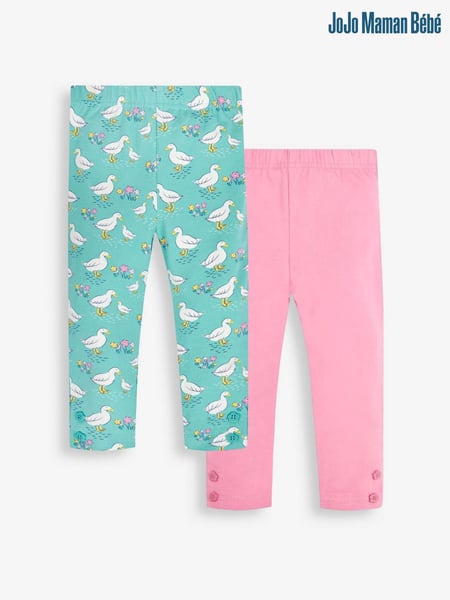 JoJo Maman Bébé Duck Egg 2-Pack Duck Print & Pink Leggings (303144) | € 30