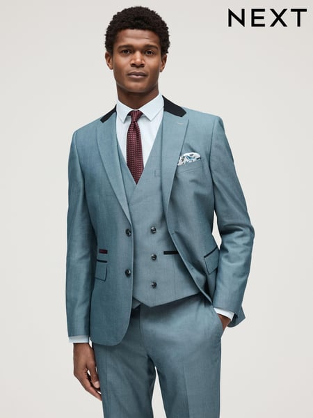 Light Blue Slim Fit Trimmed Suit Jacket (303193) | € 55