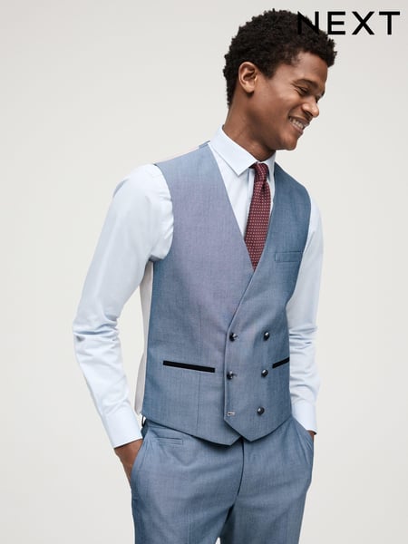 Light Blue Slim Fit Trimmed Suit Waistcoat (303606) | € 30
