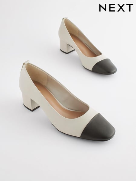 Bone/Black Toe Cap Regular/Wide Fit Forever Comfort® Leather Low Block Heel Shoes (306011) | € 12
