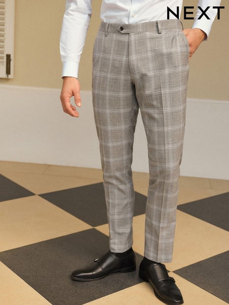Light Grey Slim Fit Check Suit Trousers (308172) | € 37