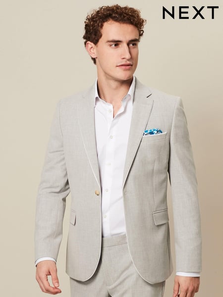 Light Grey Skinny Fit Pipe Trimmed Suit: Jacket (309881) | € 23