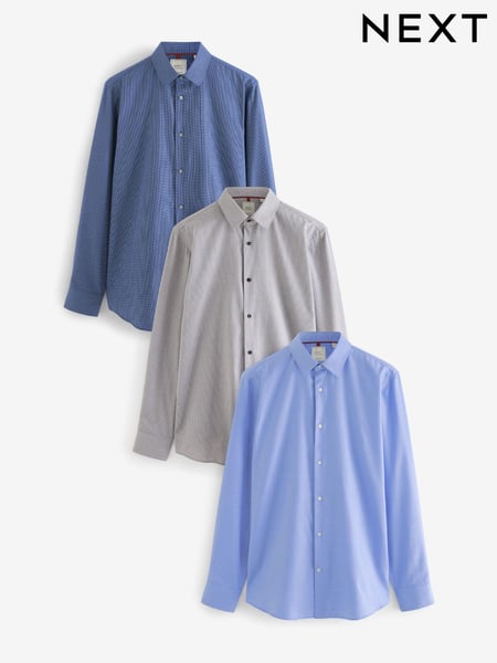Blue/Grey Textured Regular Fit Easy Care Single Cuff Shirts 3 Pack (311570) | € 39