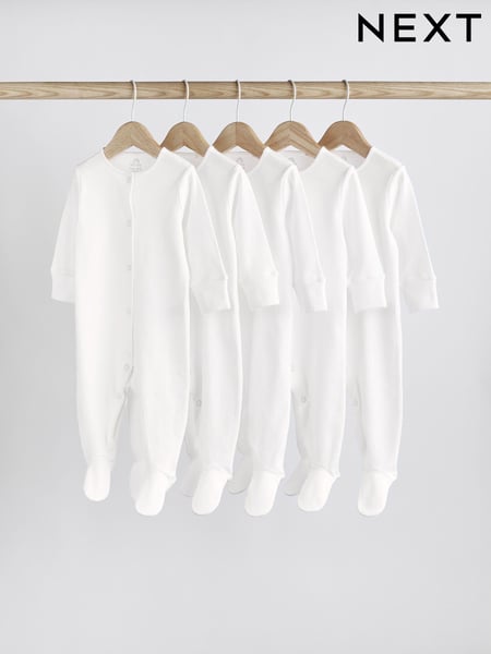 White 5 Pack 100% Cotton Baby Sleepsuits (0-18mths) (313370) | € 24 - € 27