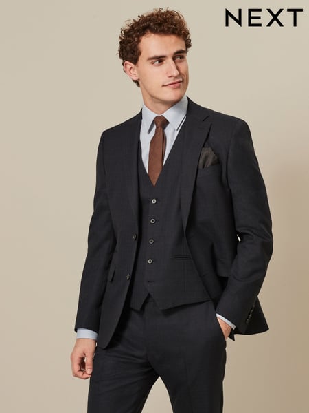 Navy Blue Slim Fit Textured Wool Suit Jacket (318702) | € 77