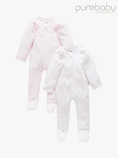 Purebaby Light Pink 100% Cotton Zip Baby Sleepsuits 2 Pack (322184) | € 44