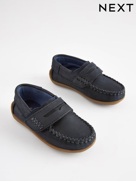 Navy Wide Fit (G) Leather Penny Loafers with Touch and Close Fastening (322473) | € 37 - € 43