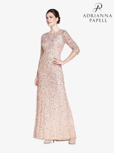 Adrianna Papell Natural 3/4 Sleeve Beaded Mermaid Gown (322787) | € 108