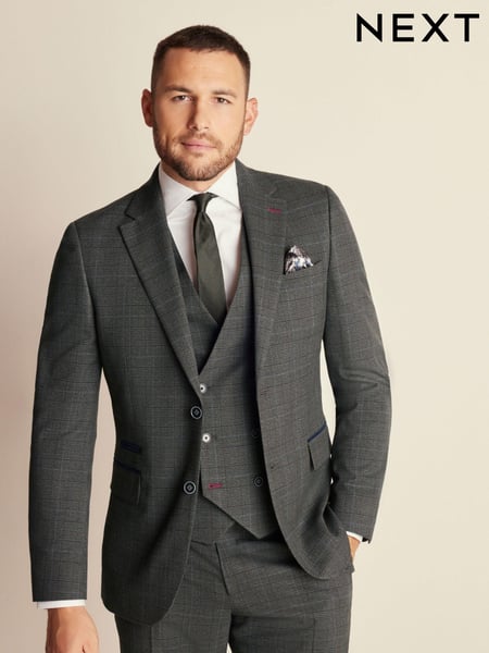 Green Slim Trimmed Check Suit: Jacket (324900) | € 29