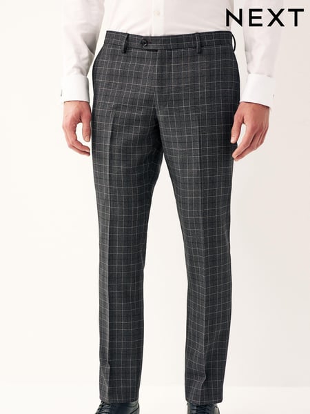 Charcoal Grey Tailored Fit Trimmed Check Suit Trousers (325262) | € 67