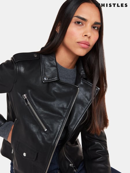 Whistles Black Pocket Leather Jacket (327226) | € 513
