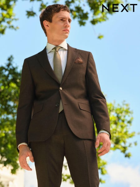 Brown Slim Fit Textured Wool Suit Jacket (327443) | € 155