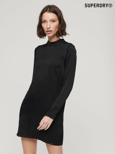 Superdry Black 100% Cotton Satin Mock Neck Mini Dress (328595) | € 40