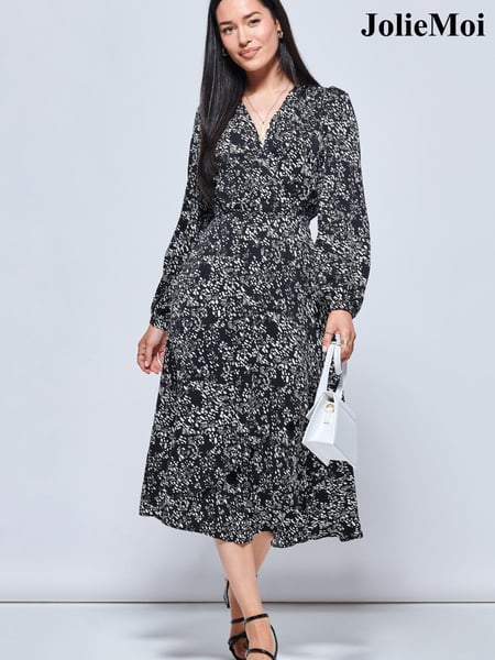 Jolie Moi Crepe Wrap Long Sleeve Black Midi Dress (332160) | € 20