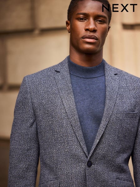 Navy Blue Brushed Check Blazer With Wool (334656) | € 148