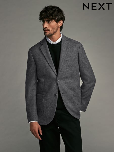 Charcoal Grey Regular Fit Wool Rich Herringbone Blazer (334771) | € 148