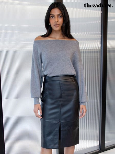 Threadbare Black Mid Length PU Faux Leather Skirt (342699) | € 13