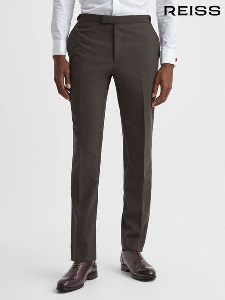 Reiss Chocolate Roll Slim Fit Wool Blend Side Adjuster Trousers (344361) | € 262