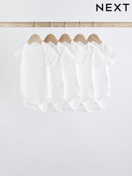 White Essential 5 Pack Baby Short Sleeve Bodysuits (348384) | € 11 - € 14