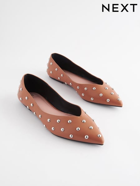 Camel Brown Forever Comfort® Studded Point Toe Flat Shoes (348761) | € 11