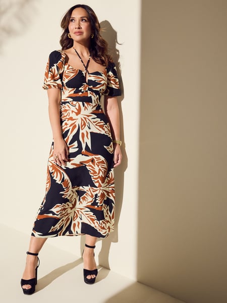 Myleene Klass Navy Tropical Printed Tie Neck Dress (348769) | € 39