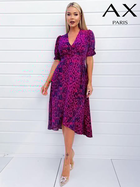 AX Paris Purple Cerise And Navy Animal Print Wrap Midi Dress (352232) | € 34