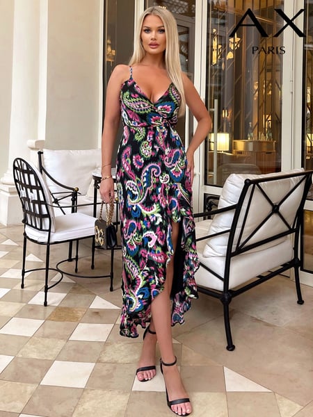 AX Paris Pink Multi Printed Wrap Over Strappy Midi Dress (352345) | € 15