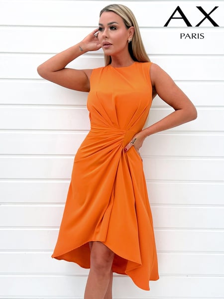 AX Paris Orange Gathered Midi Dress With Shoulder Pads (353499) | € 19