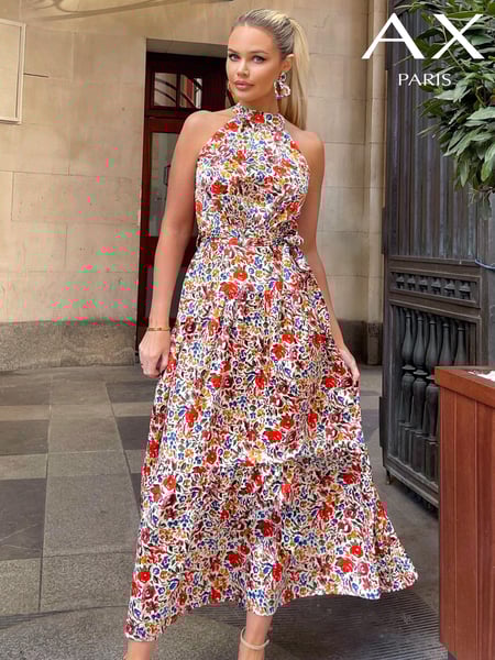 AX Paris Multi Print High Neck Tie Belt Midi Dress (353780) | € 34
