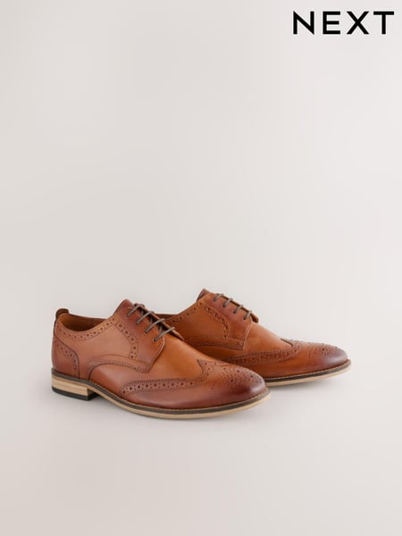Tan Brown Wide Fit Leather Contrast Sole Brogue Shoes (355206) | € 93