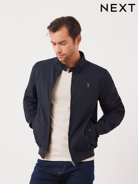 Navy Blue Shower Resistant Check Lining Harrington Jacket (355647) | € 17
